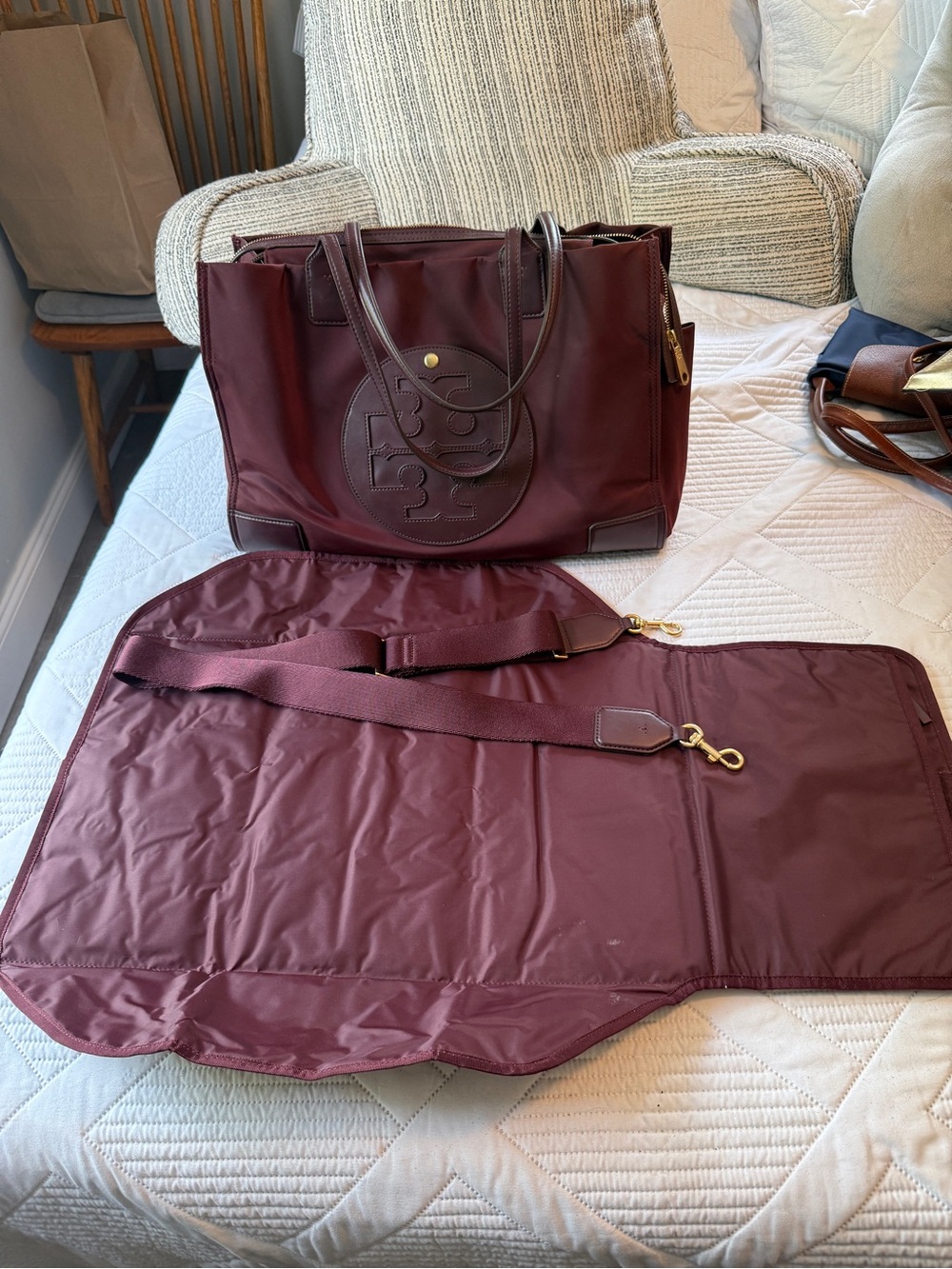 Tory Burch Burgundy Nylon diaper Tote with Changing Pad and Strap